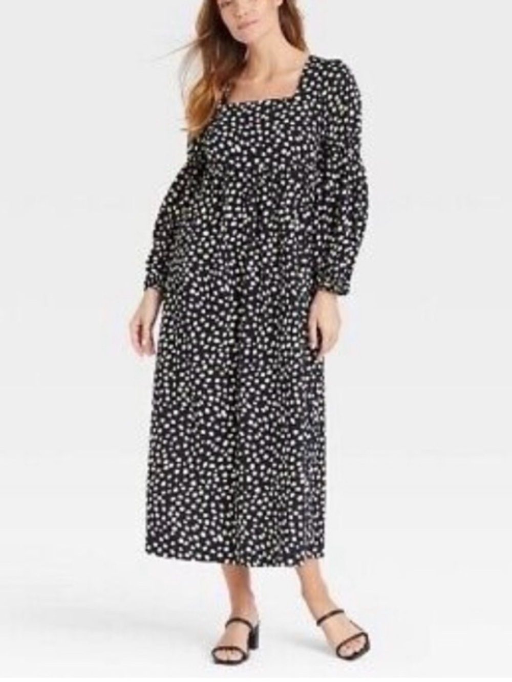 Who What Wear 100% Cotton Dress  Maxi Long Sleeve  Black  Ivory Sz Medium